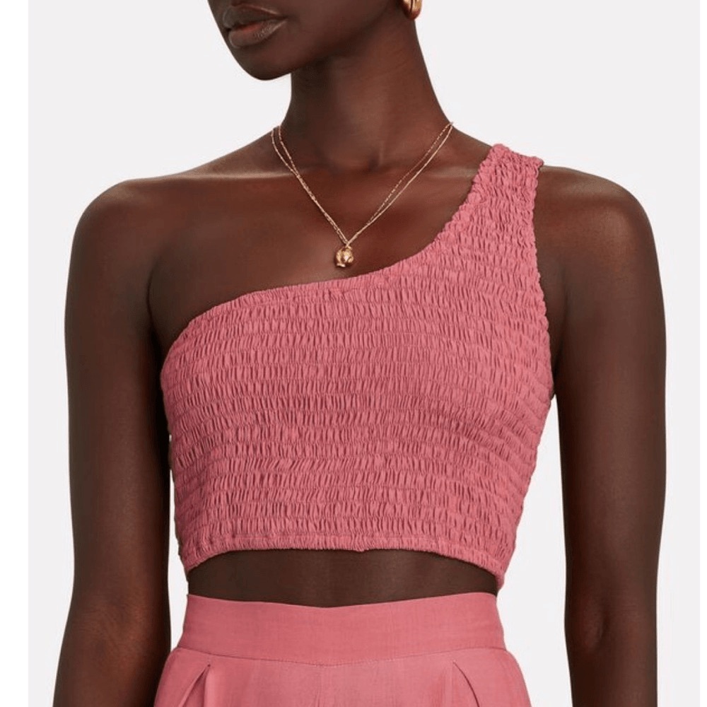 SWF Pink One-Shoulder Smocked Crop Top